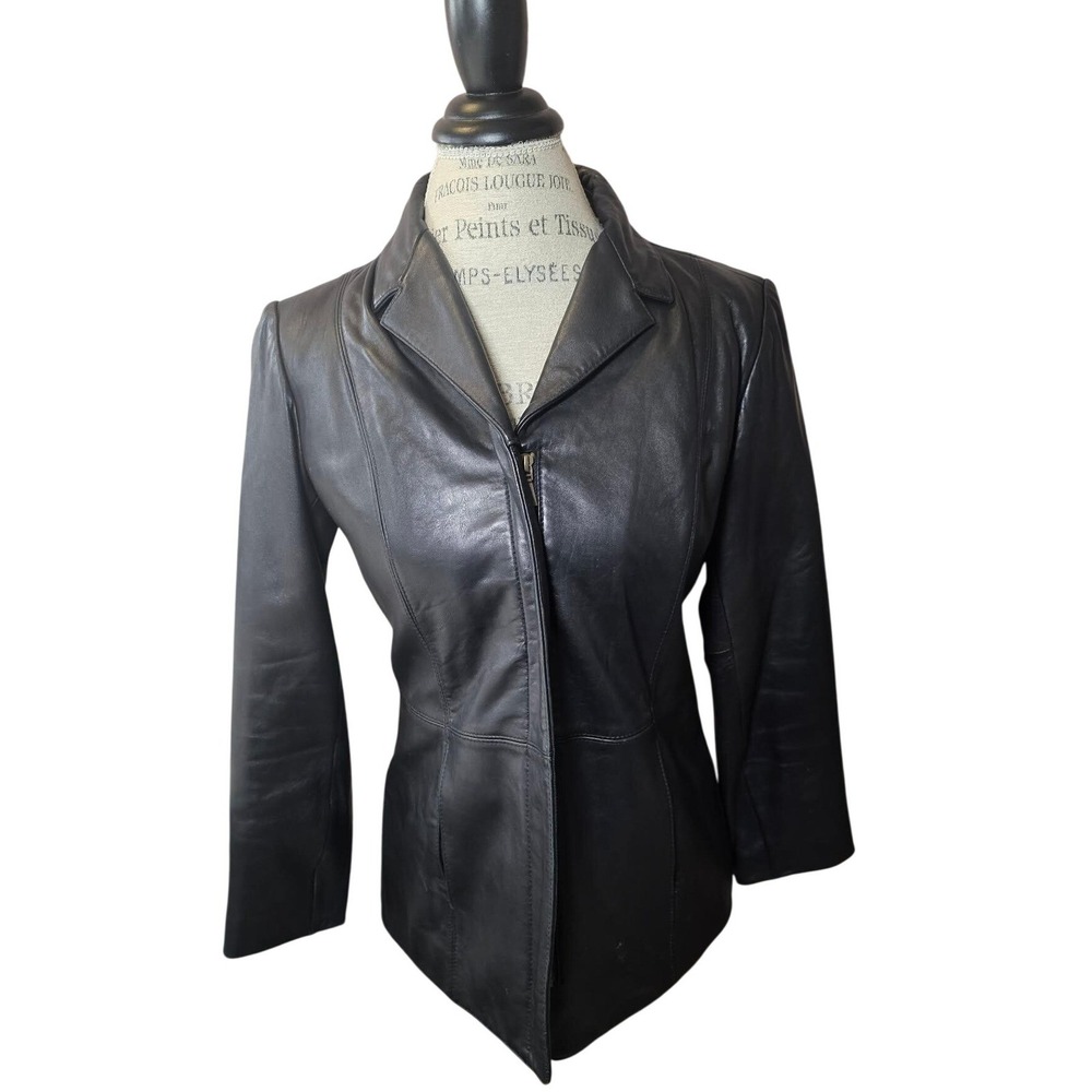 VTG 90s Minimalist Preston & York Leather Blazer‎ Jacket Petite Small Lambskin - Picture 5 of 15
